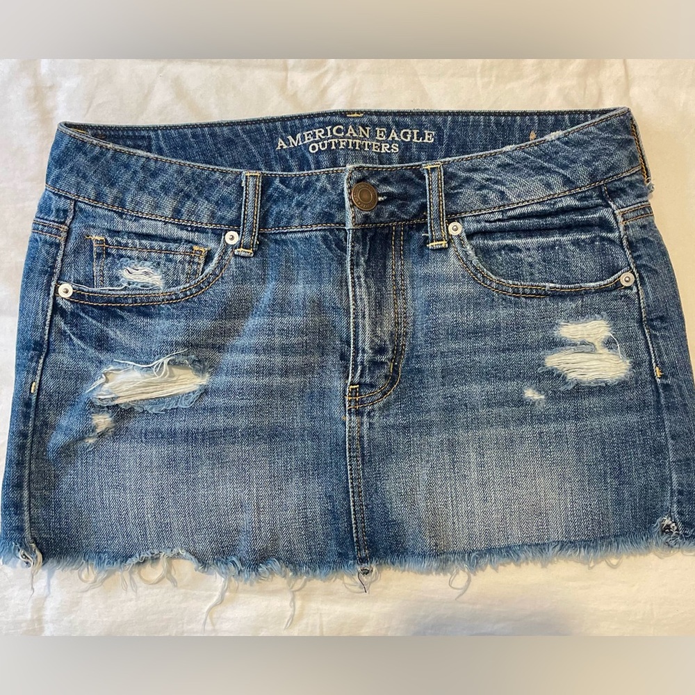 American Eagle Distressed Denim Mini Skirt